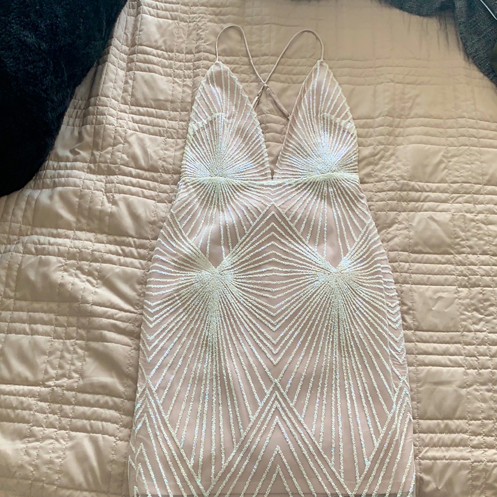Beaded, champagne cocktail dress